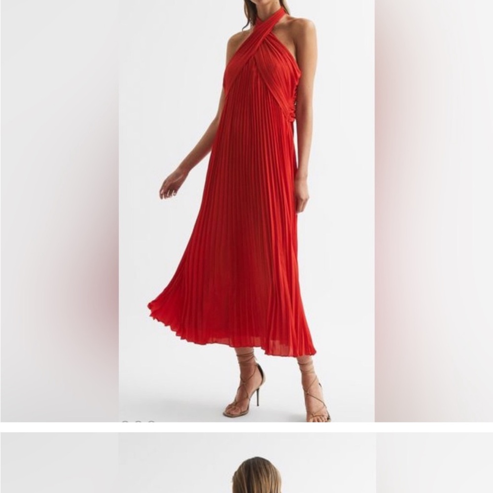 REISS-ROYA
HALTER NECK PLEAT MIDI DRESS